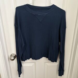 PacSun J Galt Waffle Cropped Thermal Longsleeve Navy Tee Pullover
